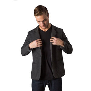 Betabrand Quilted Blazer Men’s Large Black 2 Button Sport Coat Stretch Preppy
